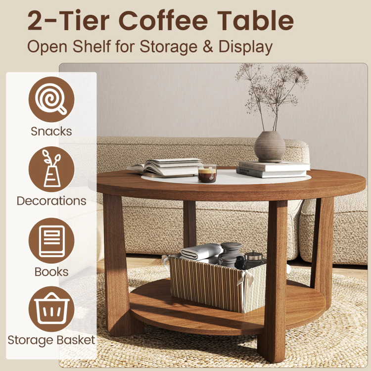 Hivvago Round Living Room Coffee Table with Contrasting Top and Open Display Shelf