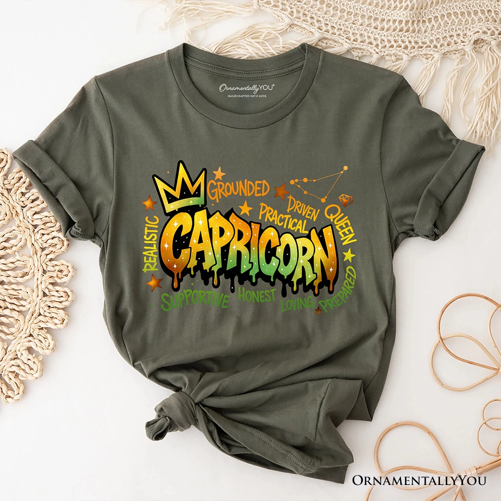 OrnamentallyYou Womens Capricorn Graffiti Zodiac T-Shirt