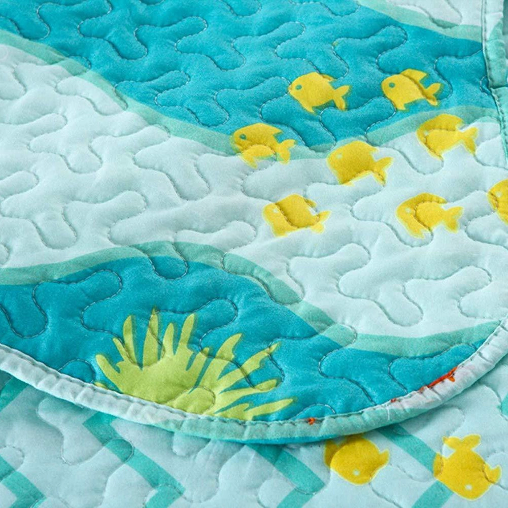 MarCielo 2/3 Piece Kids Ocean Quilt Set, Sea Life Bedspread Set