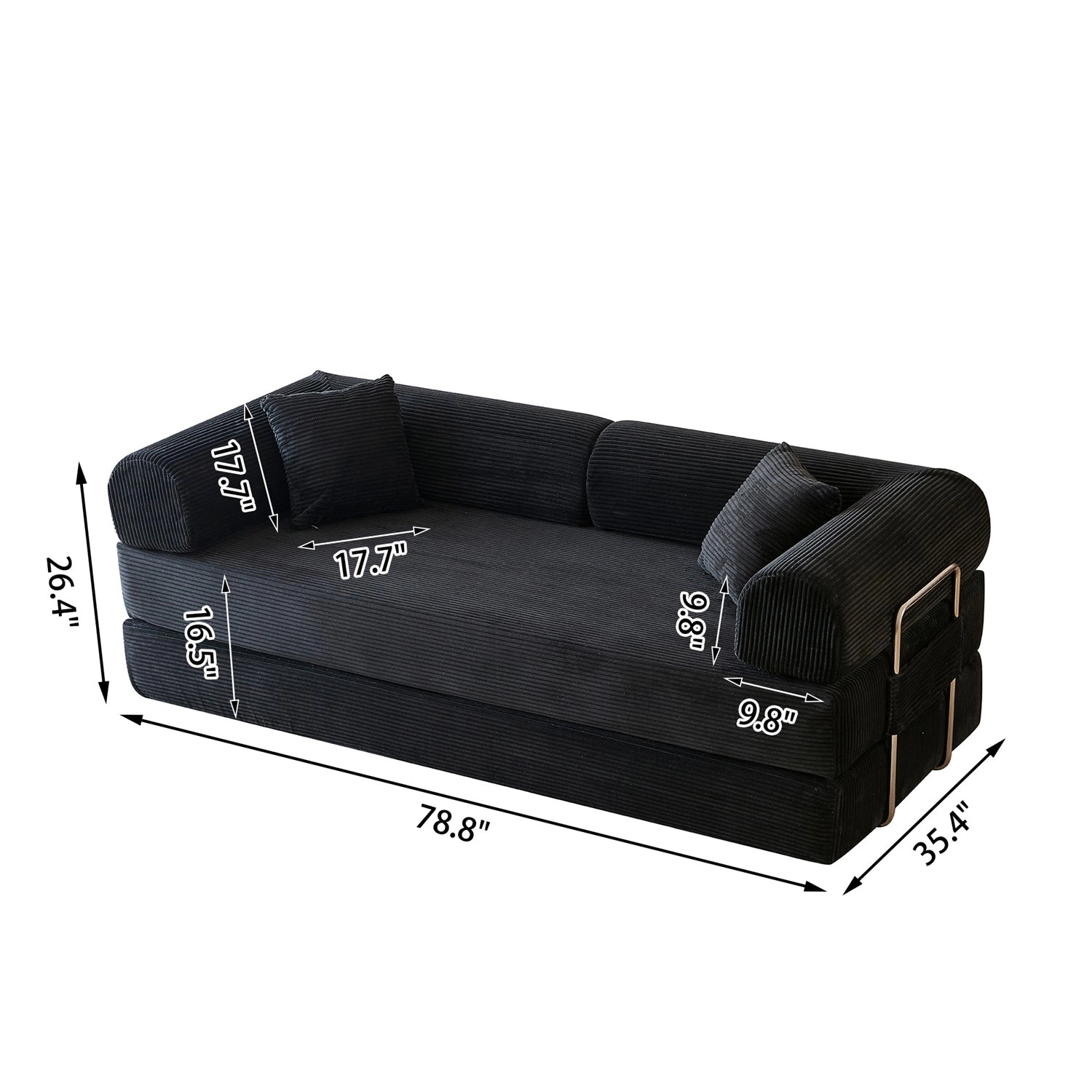 GBruno 3-Seat Convertible Corduroy Floor Sofa Bed