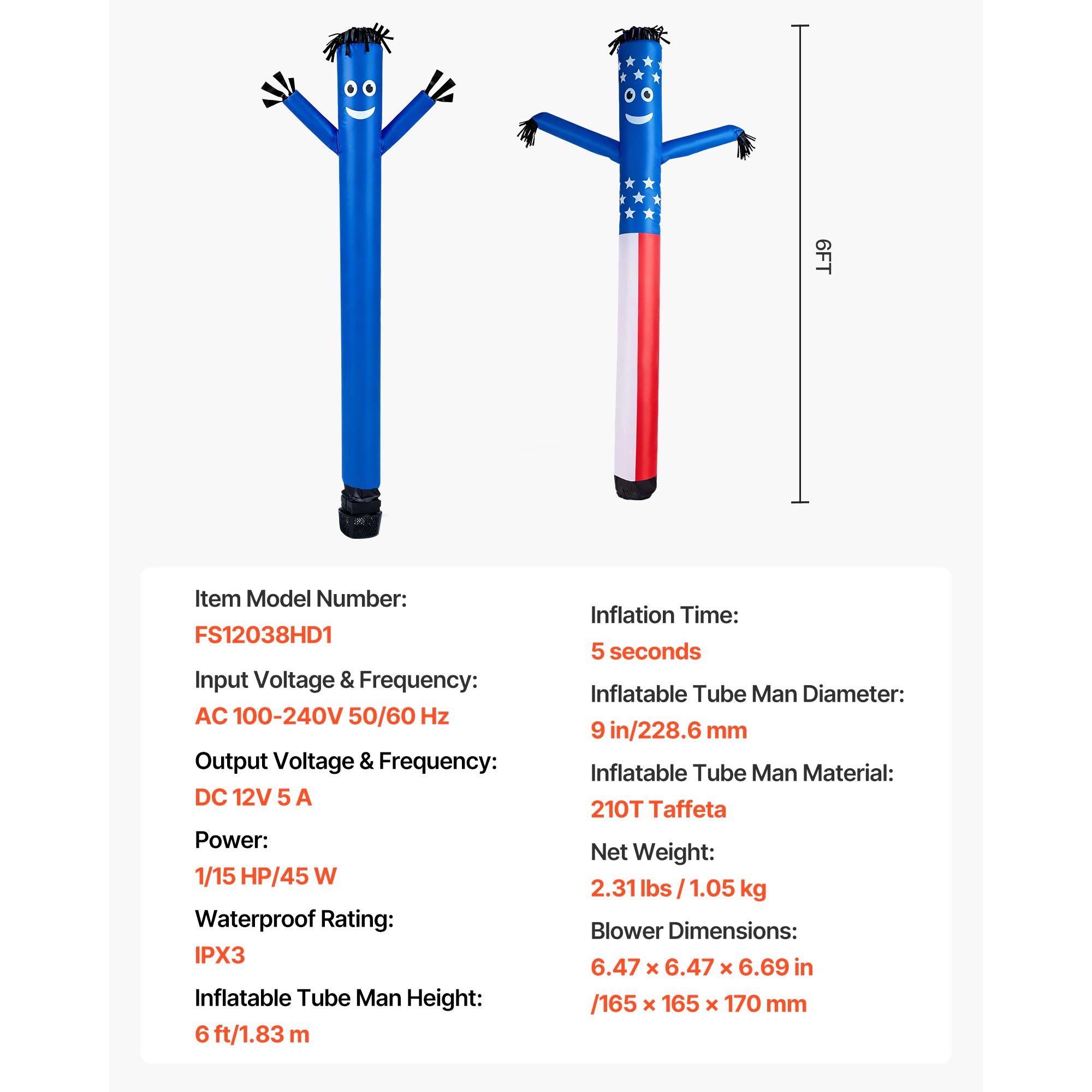 HONGGE Inflatable Tube Man with Blower Wacky Waving Wind Flying Dancing Guy IPX3 Waterproof