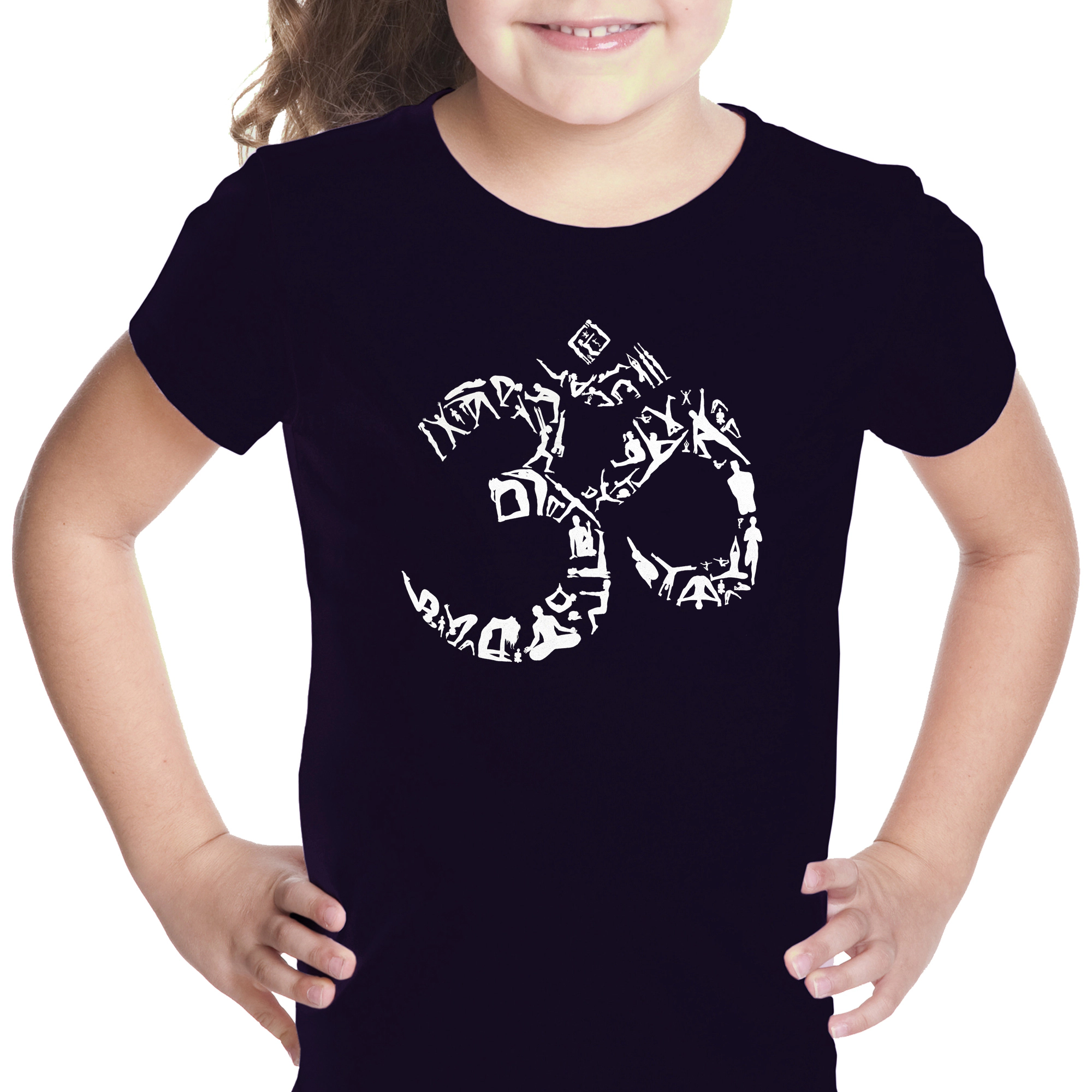 LA Pop Art Girls Word T-Shirt - THE OM SYMBOL OUT OF YOGA POSES