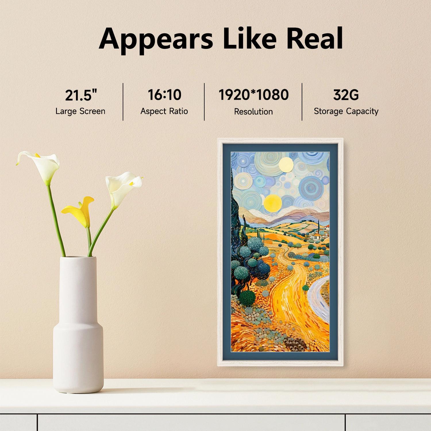 Eco4life 21.5" WiFi Wall Art Digital Frame FHD IPS AntiGlare