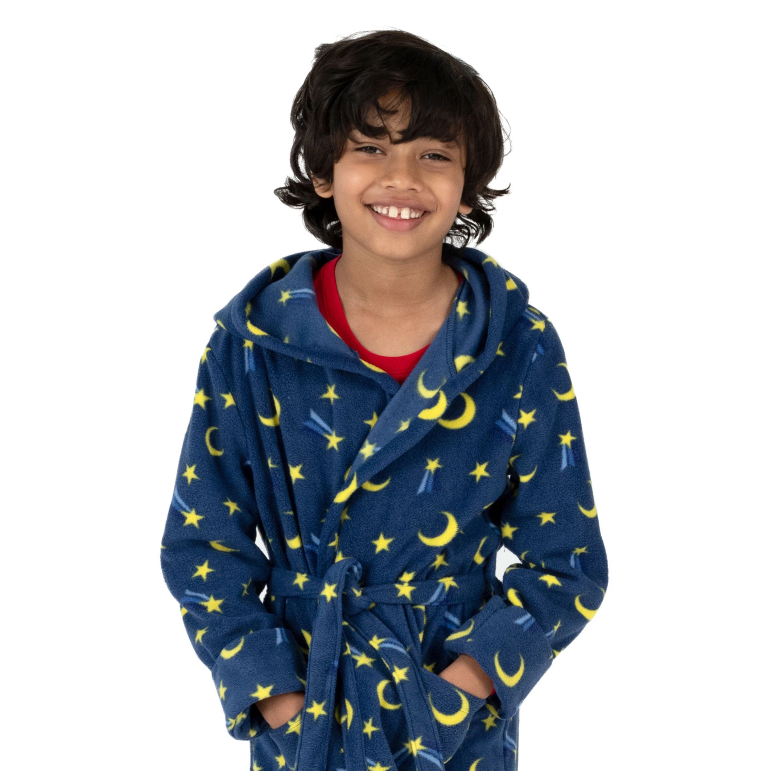 Leveret Kids Navy Moon & Stars Hooded Fleece Robe