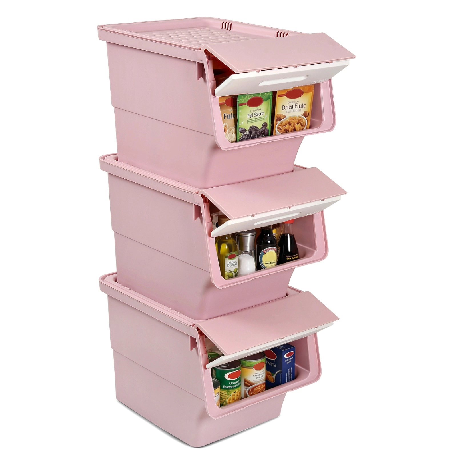SUGIFT Stackable Plastic Storage Bins on Wheels with Stay-Open Lid 20-lb Lid 22-lb Inner Capacity White + Pink