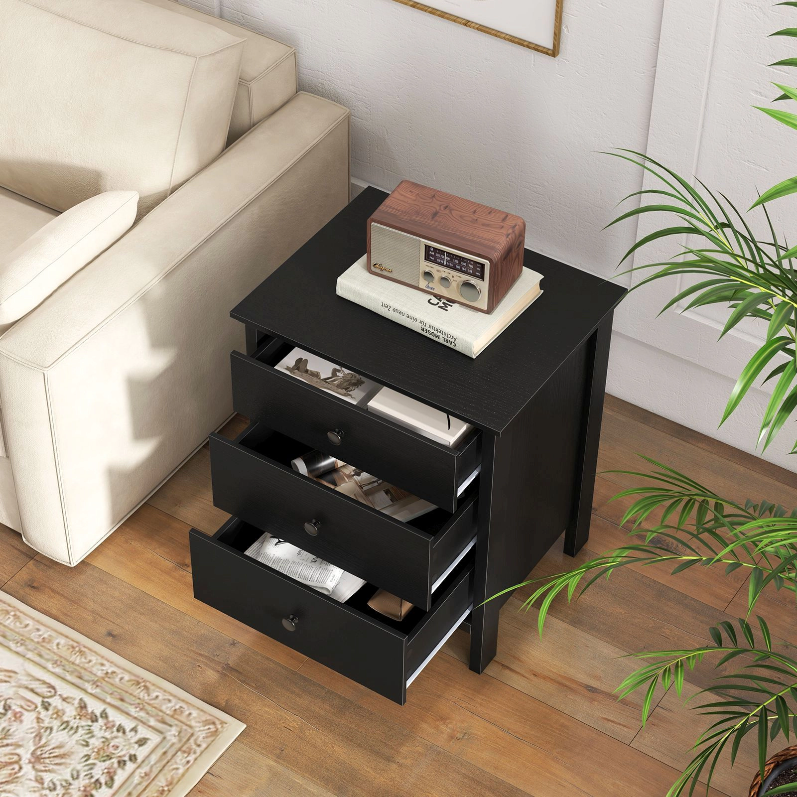 SlickBlue Modern 3-Drawer Bedside Table with Storage and Smooth Slides