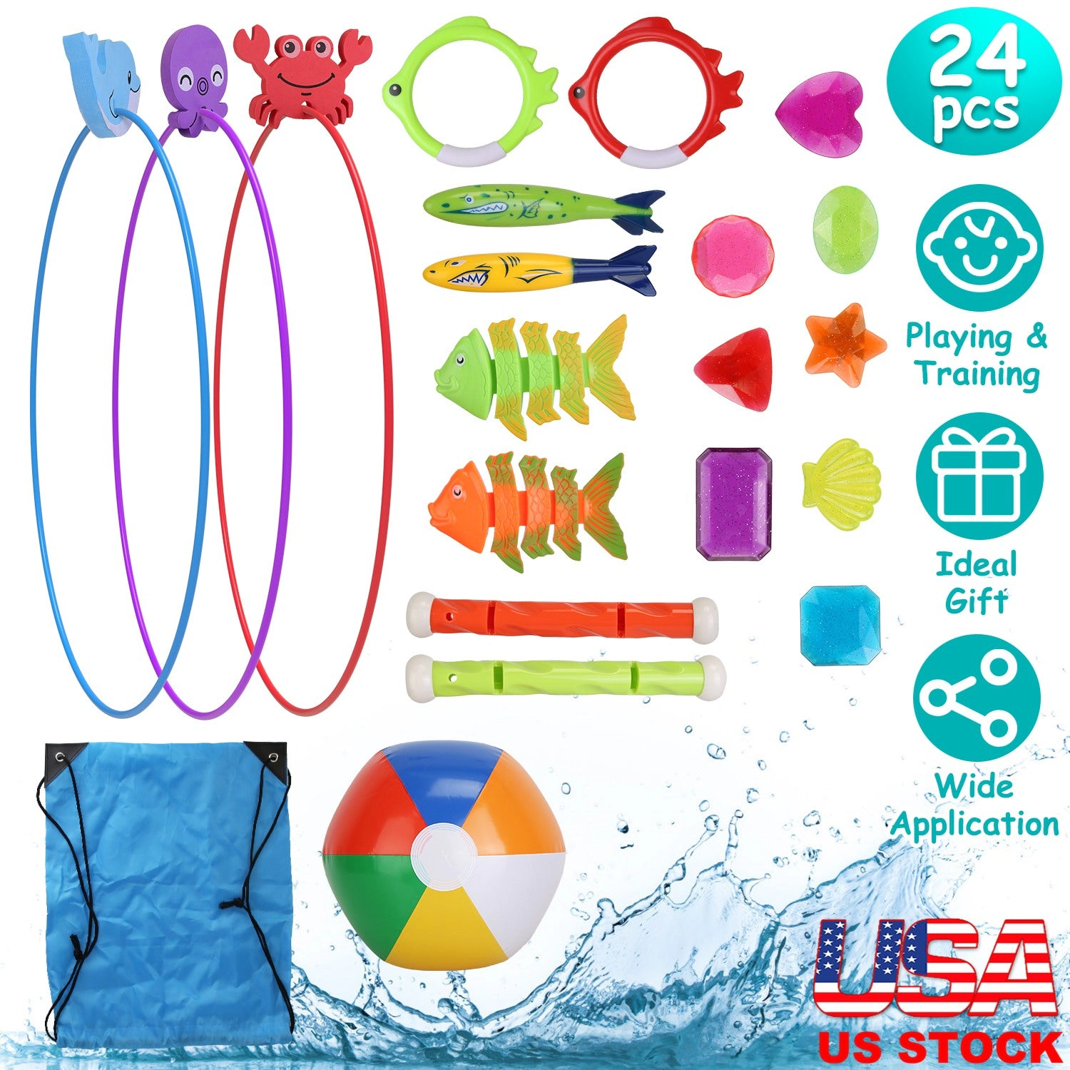 GBruno 24-Piece Swimming Pool Diving Toy Set