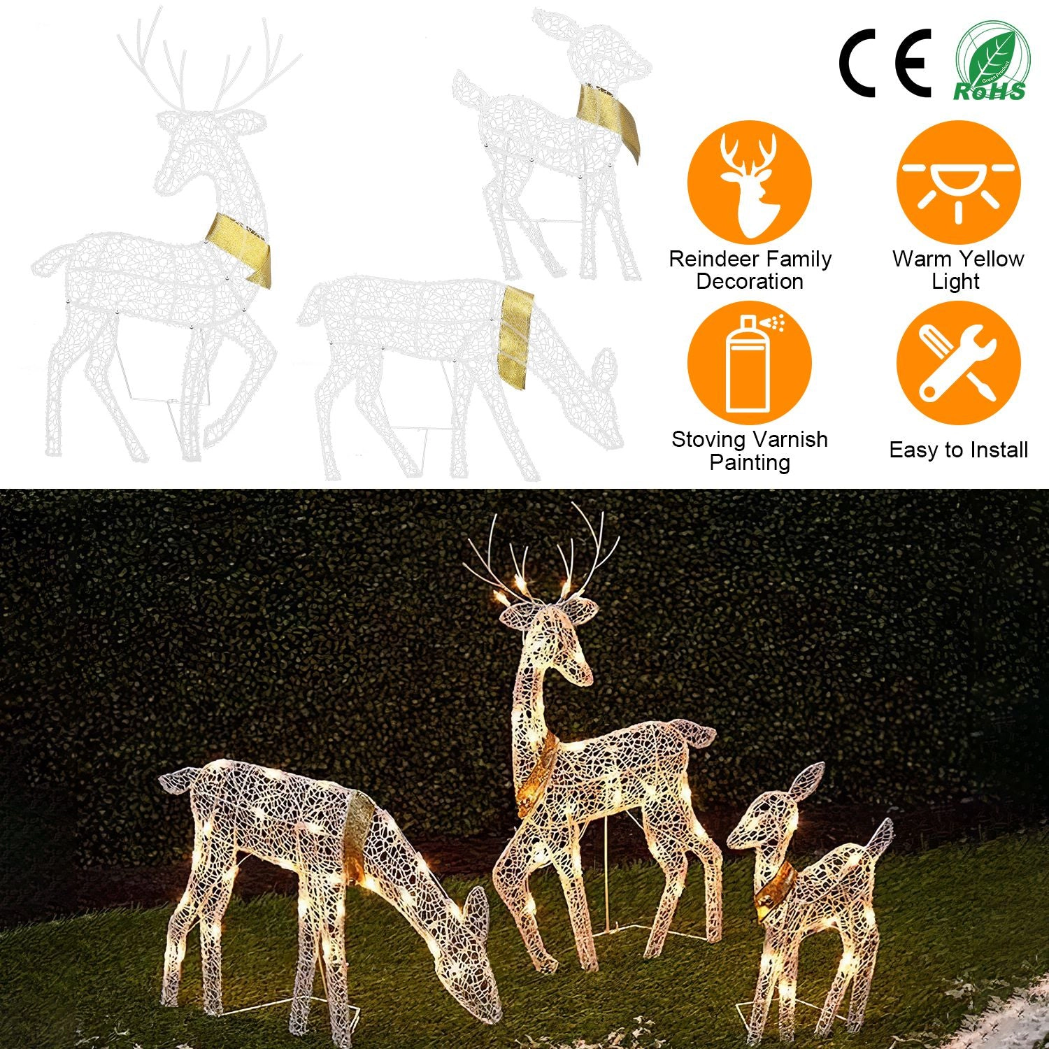 GBruno Lighted 2D Reindeer Family Christmas Decoration