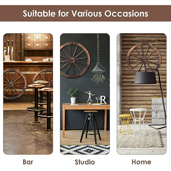 SUGIFT Set of 2 Brown Carbonized Fir Wood Decorative Wagon Wheels with Steel Rims 30-in Dia 1.5-in D