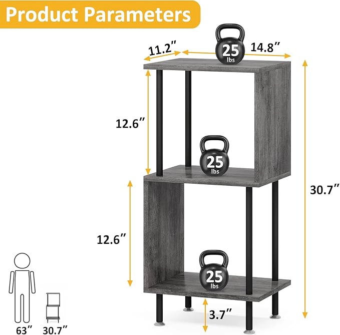 Byte Bonds 3 Tier Modern Shelving Unit Gray