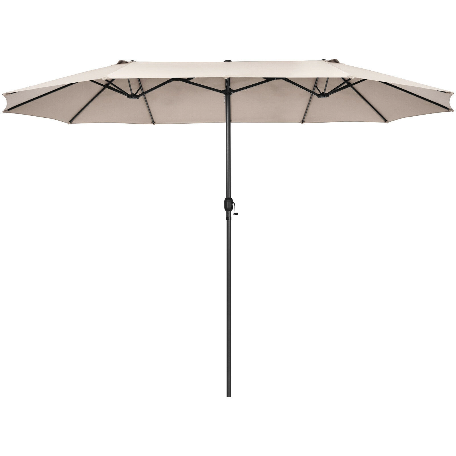 SUGIFT 15.4-ft Beige Rectangular Double-Sided Patio Umbrella, Crank Lift, Vented Canopy