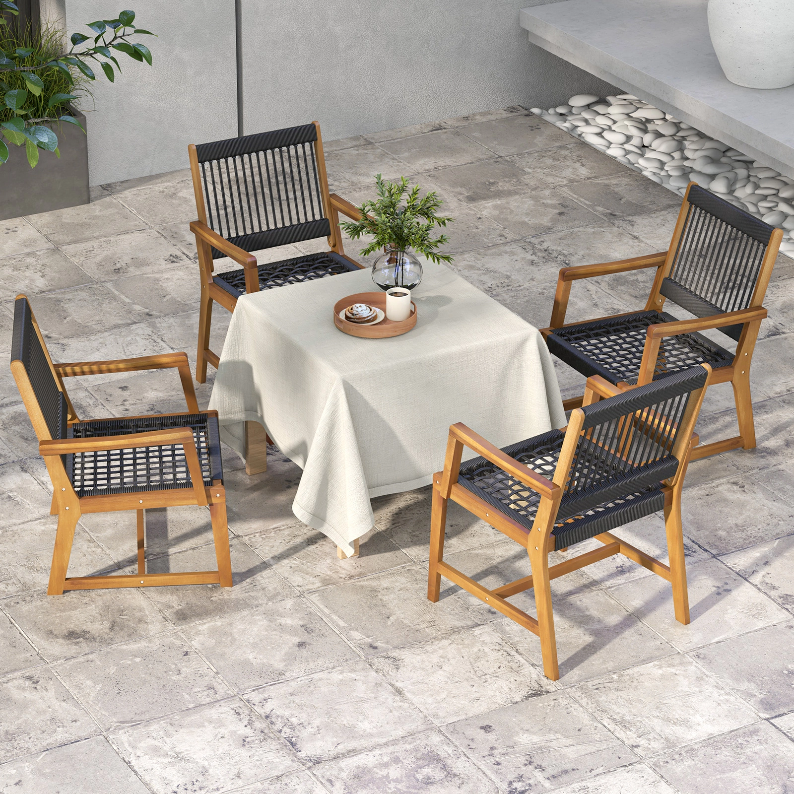 LJG Set of 2 Patio Acacia Wood Dining Chairs with Armrests for Lawn Yard
