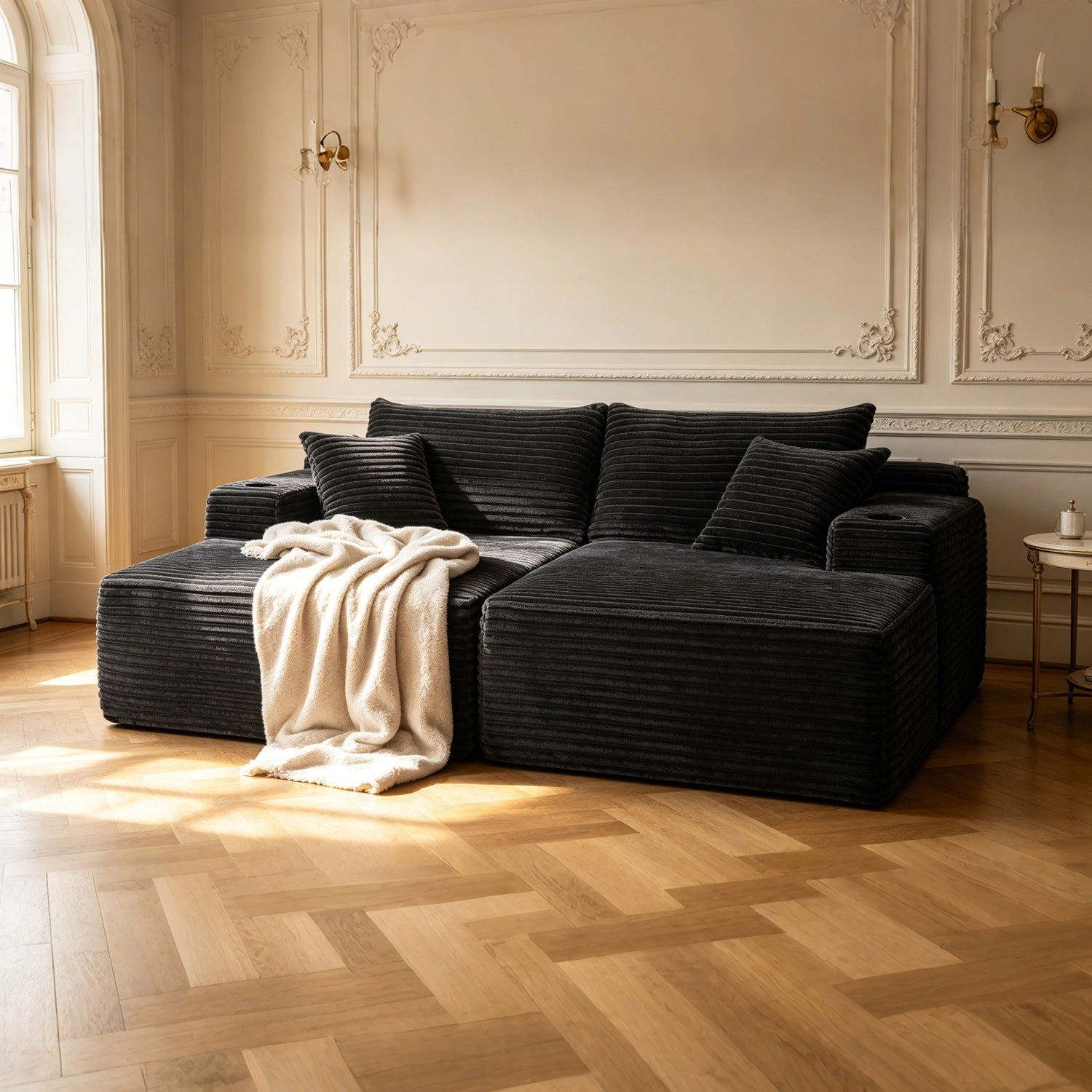 GBruno Plush Fabric Sectional Sofa With Double Chaise