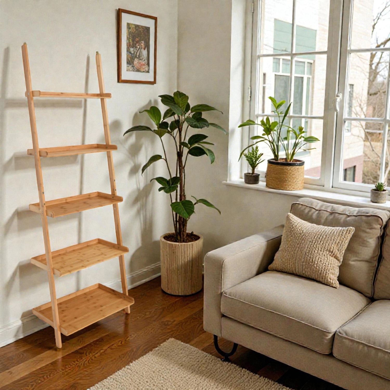 Hivvago Bamboo Ladder Shelf and Plant Stand with 5 Tiers