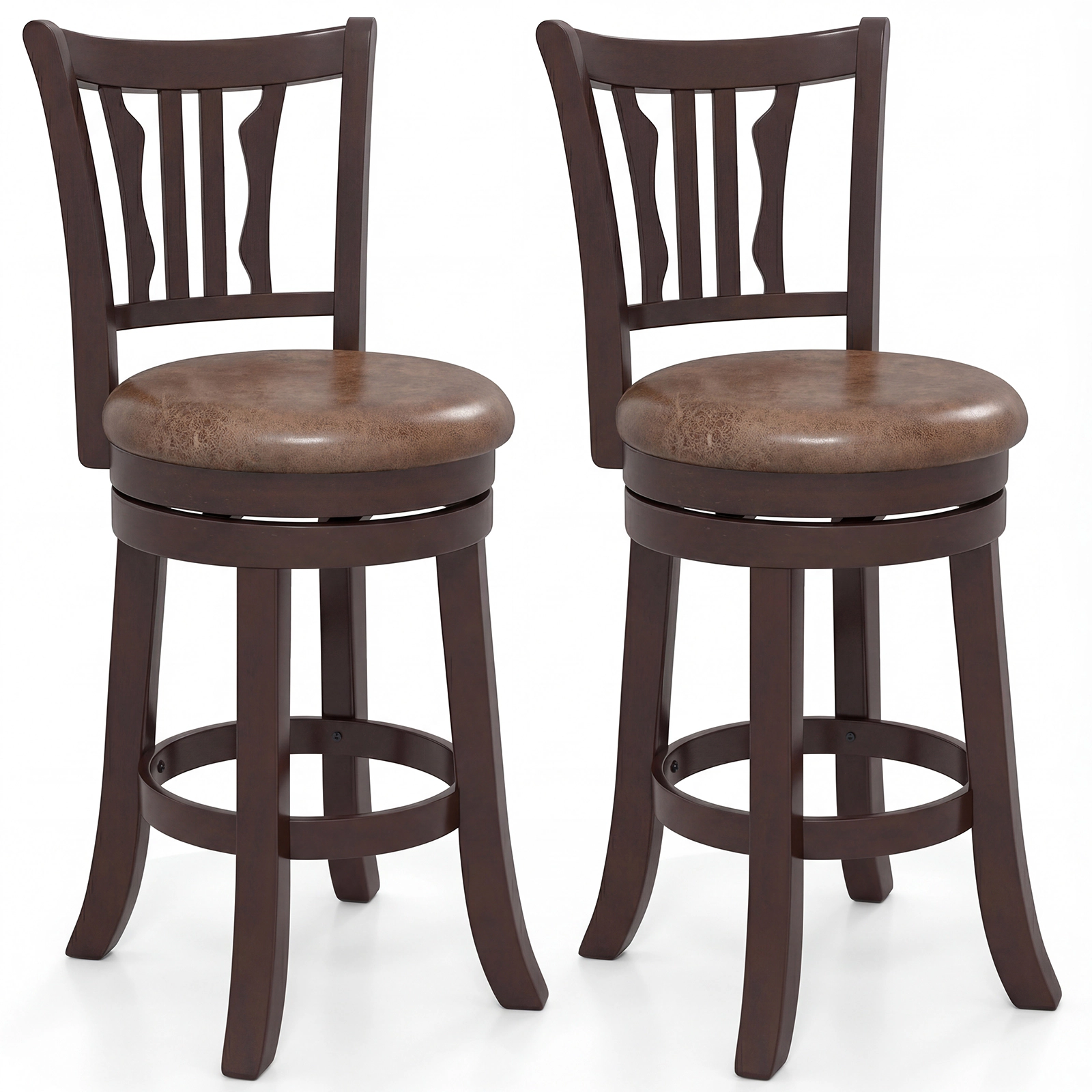 SUGIFT 360° Swivel Counter Height Bar Stools Set of 2 with Back 400-lb Capacity 26-in Seat Height Cappuccino