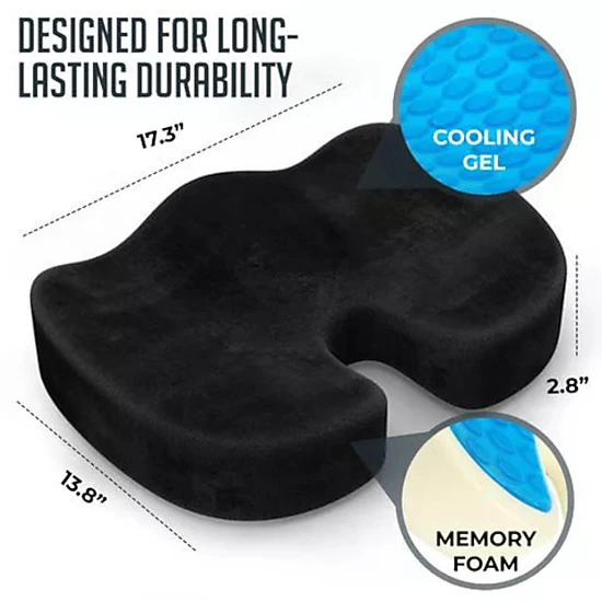 Luminuxe Gel Memory Foam Seat Cushion, Cooling Gel U Shaped Tailbone Coccyx Car Seat Cushion, Orthopedic Chair Cushions