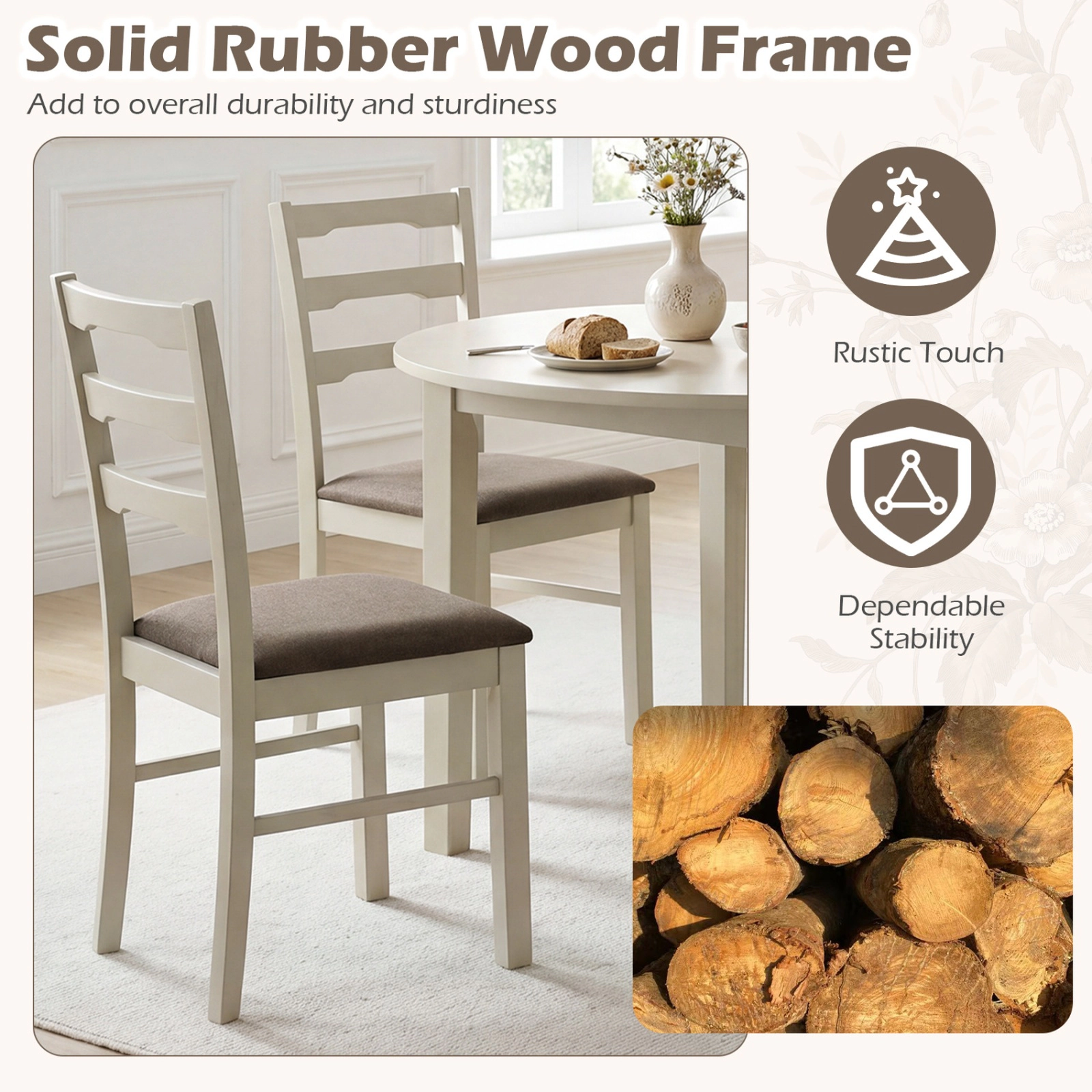 SUGIFT Set of 2 Ivory Linen Upholstered Ladder Back Dining Chairs with Wood Frames 18-in W 35-in H 330-lb Per Chair