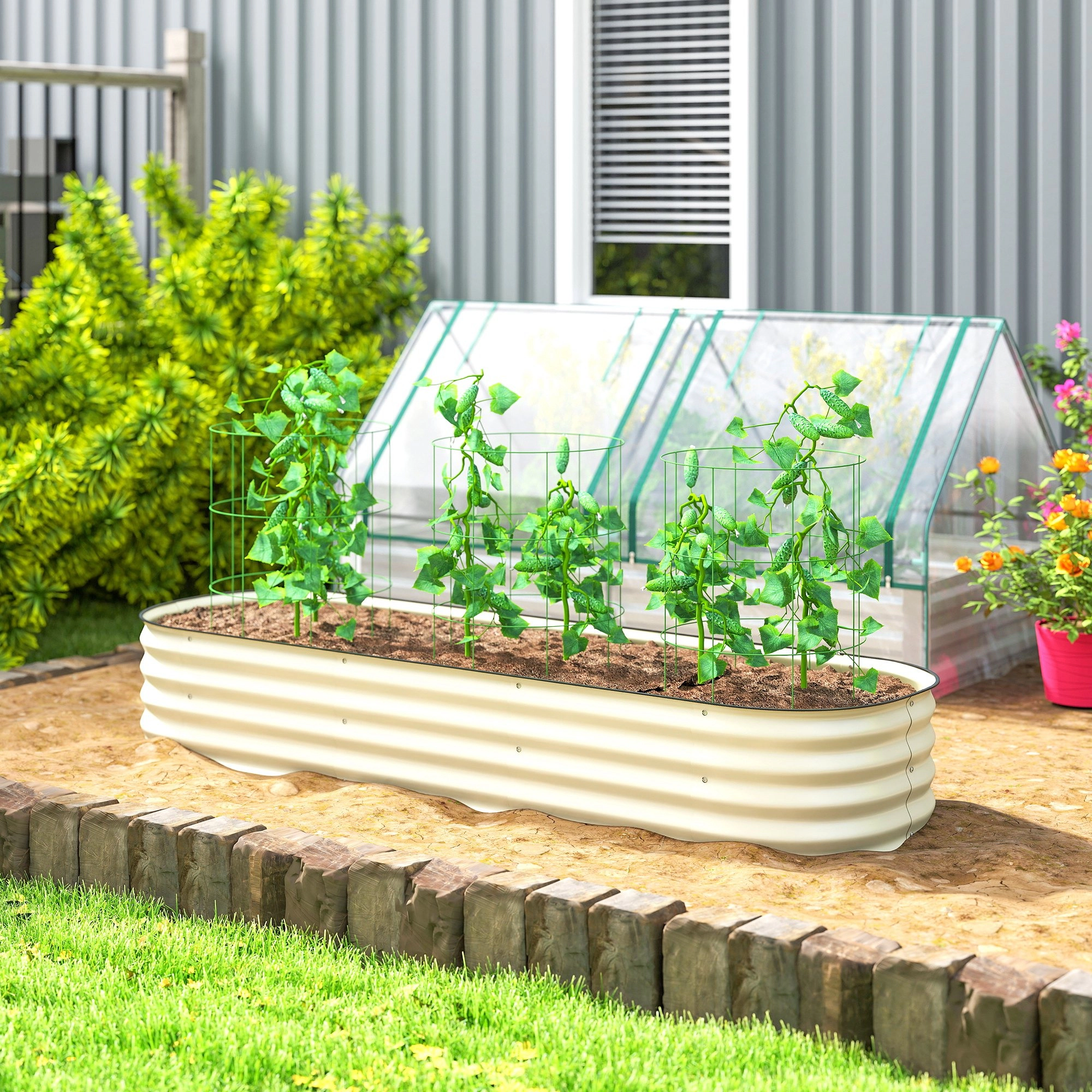 HONGGE Galvanized Raised Garden Bed Kit, Metal Planter Box with Safety Edging