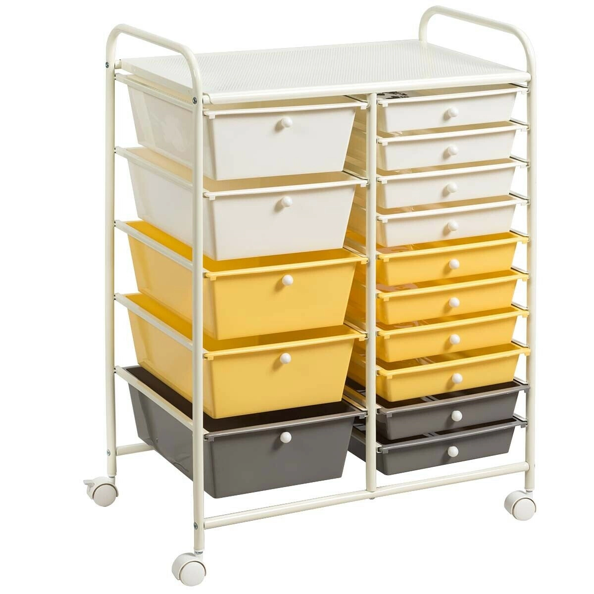 SUGIFT Yellow 15-Drawer Rolling Storage Cart Utility Organizer with Removable Drawers and Metal Frame