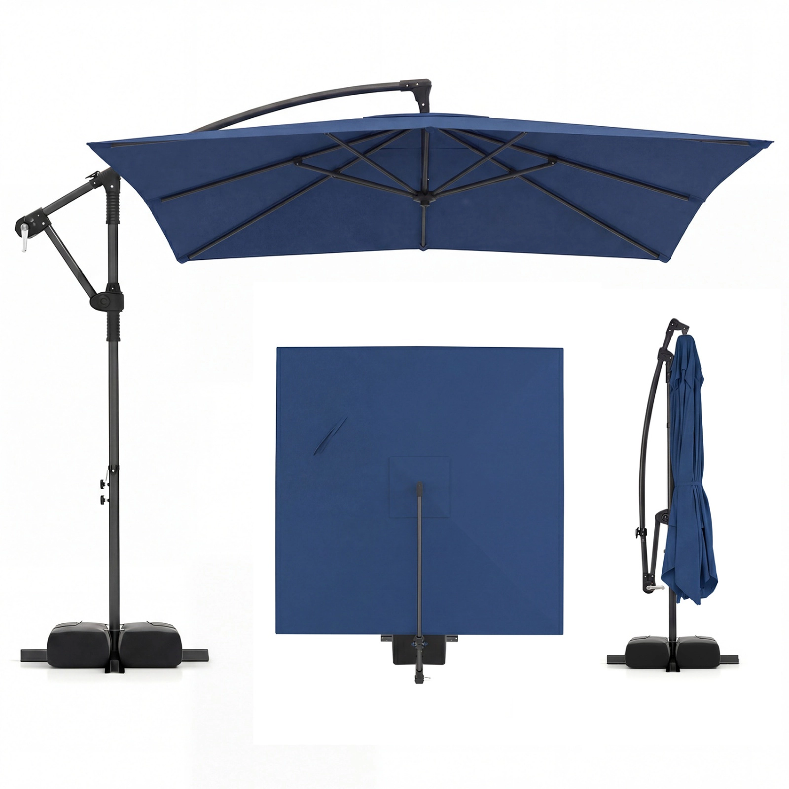 SUGIFT 8 x 8-ft Square Offset Cantilever Patio Umbrella 360° Rotation Double-Tier Polyester Canopy 116-lb Base Capacity