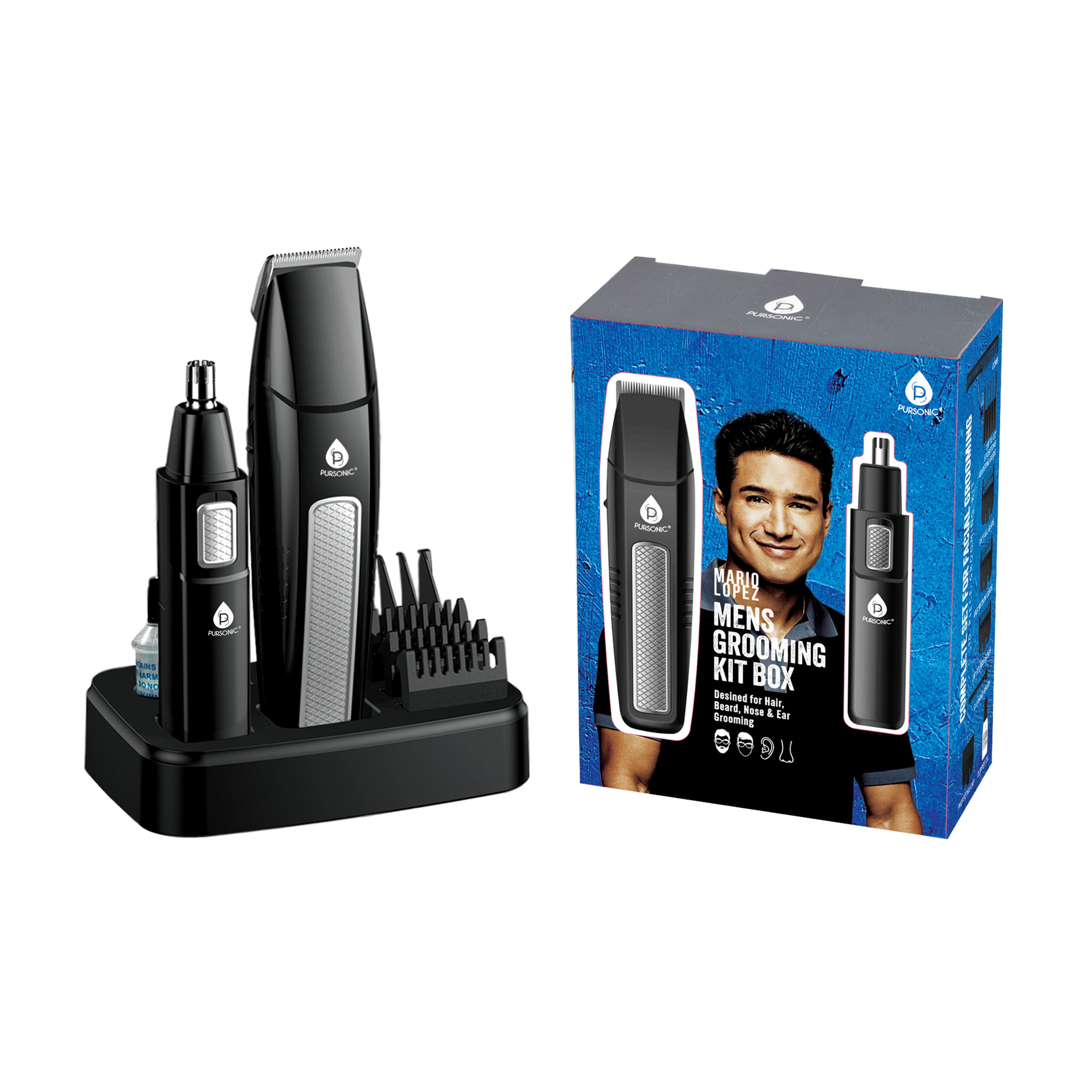 Pursonic Men's 10-Piece Hair, Beard, Nose & Ear Grooming Kit with Stainless Steel Trimmer