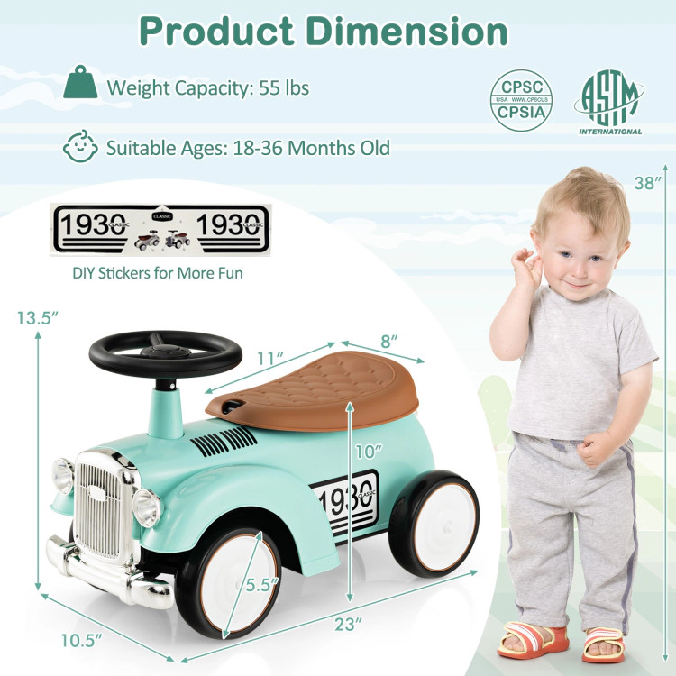 Hivvago Kids Sit to Stand Vehicle with Working Steering Wheel and Under Seat Storage