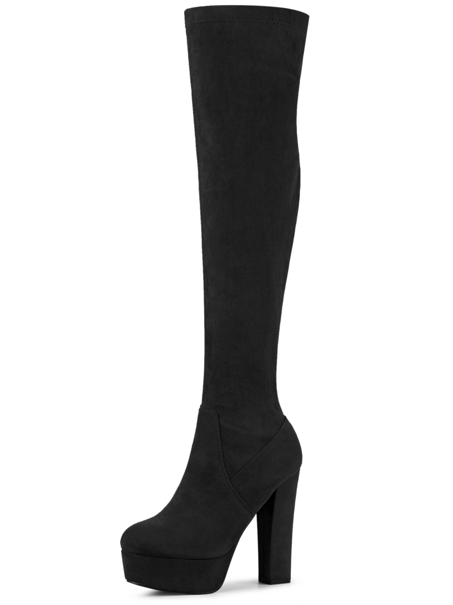 BLISSFUL STEP Women's Platform Chunky Heel Over the Knee Thigh High Boots
