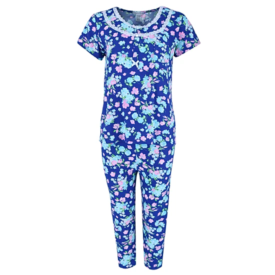 Elegant Emily Women's Blue Floral Capri Sleep Set