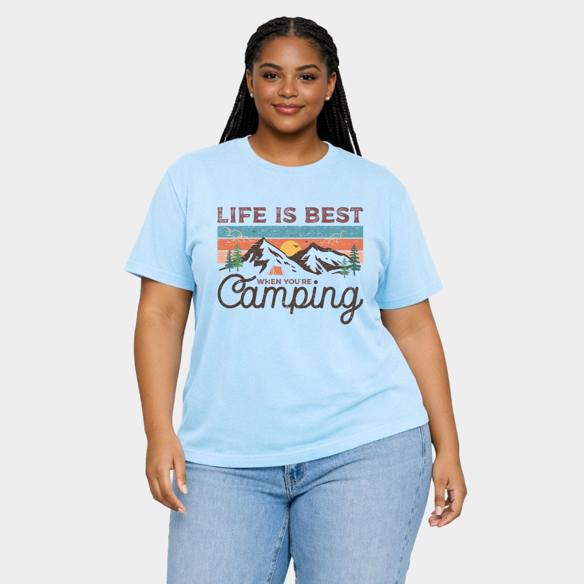 Simply Sage Market - Life Is Best When You're Camping Women's Plus Sized Garment Dyed Graphic T-Shirt