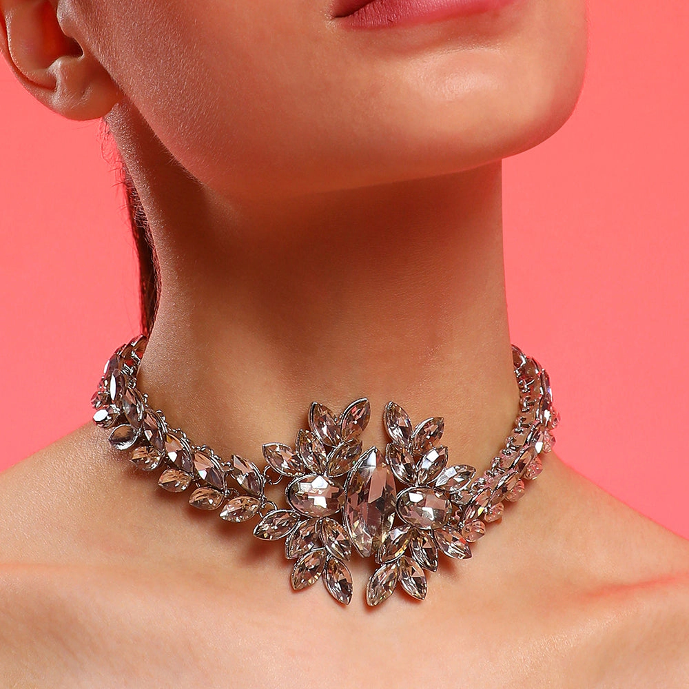 SOHI Women's Marquise Statement Necklace - Topaz Brown