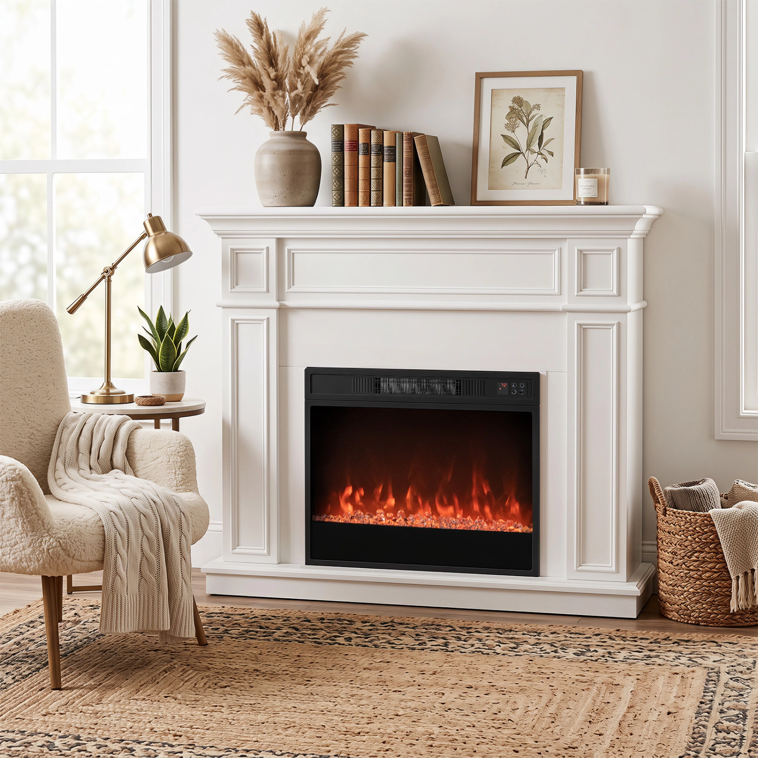 LJG 5000 BTU 23-Inch Electric Fireplace Insert with Remote Control and Brightness