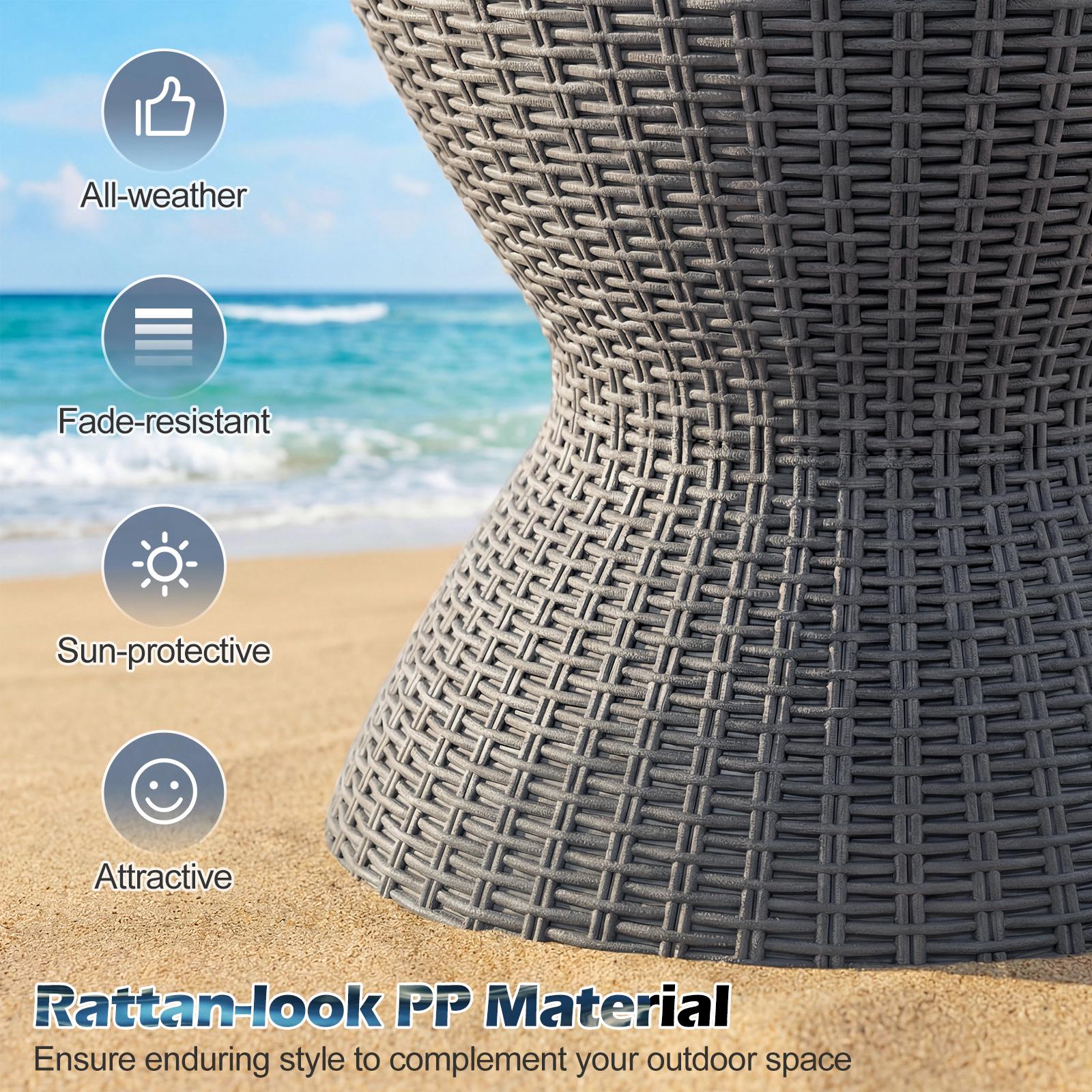 SUGIFT Outdoor Rattan-Style Bar Table with Adjustable Height and 8-Gallon Ice Bucket