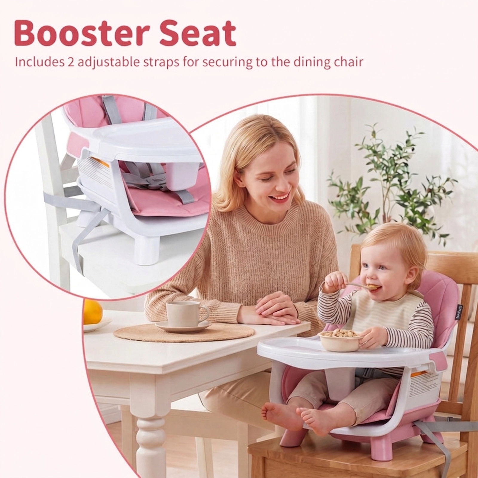 SUGIFT 9-in-1 Convertible High Chair for Babies and Toddlers with Seat Cushion 66-lb Capacity Ages 6 Months-3 Years Pink