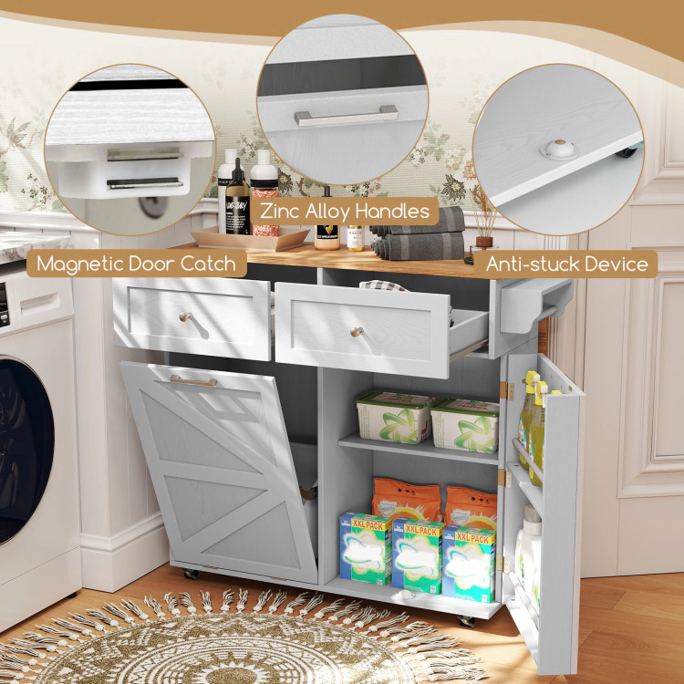 Hivvago Rolling Kitchen Island with Trash Can Cabinet and Rubber Universal Wheels