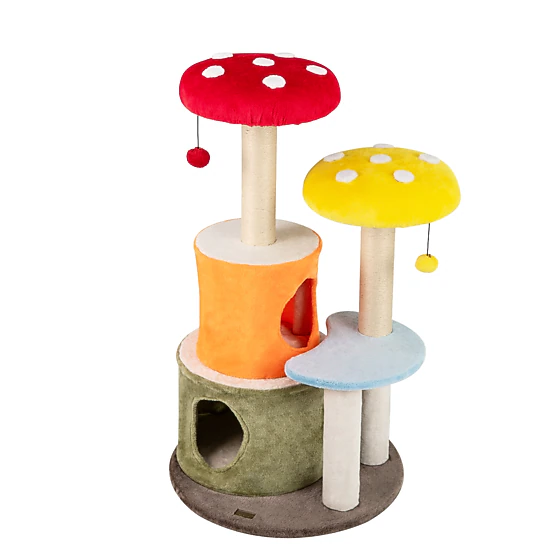 Glintex 43-Inch Colorful Mushroom Cat Tree with 2 Condos and 2 Padded Platforms, Multicolor