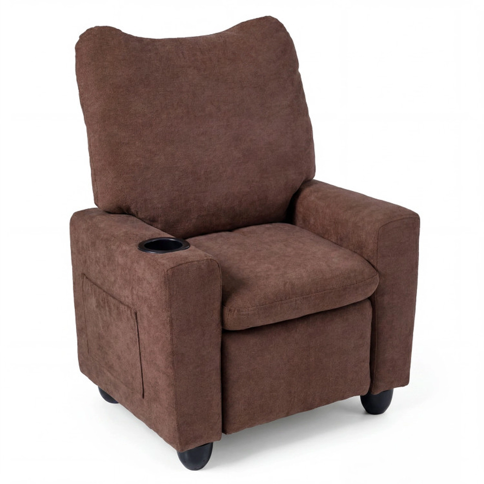 SUGIFT Push-Back Kids Recliner Toddler Single Sofa Chair Adjustable Footrest & Cup Holder 150-lb Capacity Ages 3+ Brown