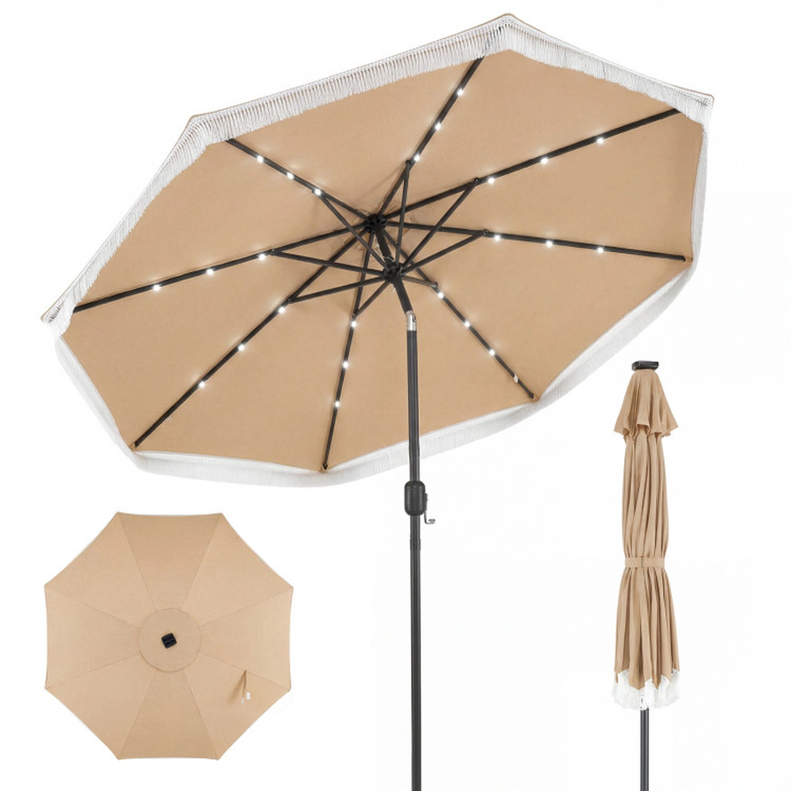 SUGIFT 24 LED Lights Push Button Tilt and Crank Lift 9 FT Solar Patio Umbrella