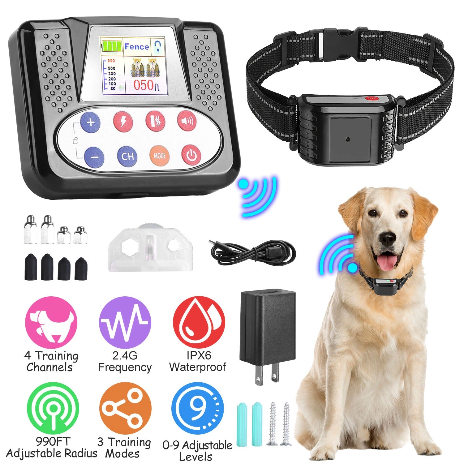 GBruno 2-in-1 Wireless Dog Fence Training Collar