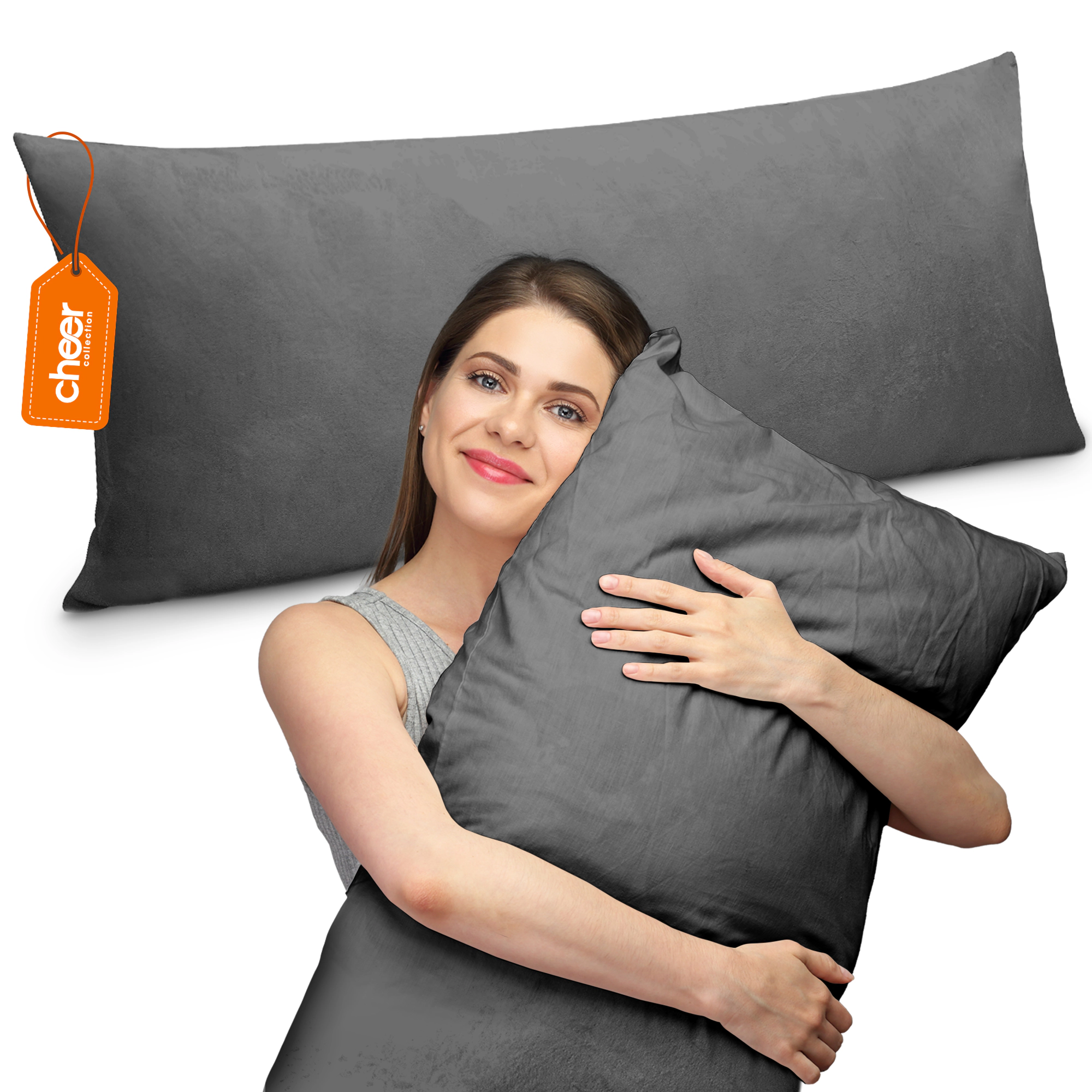 Cheer Collection Velour Plush Long Body and Lumbar Accent Pillow, 20"x54"