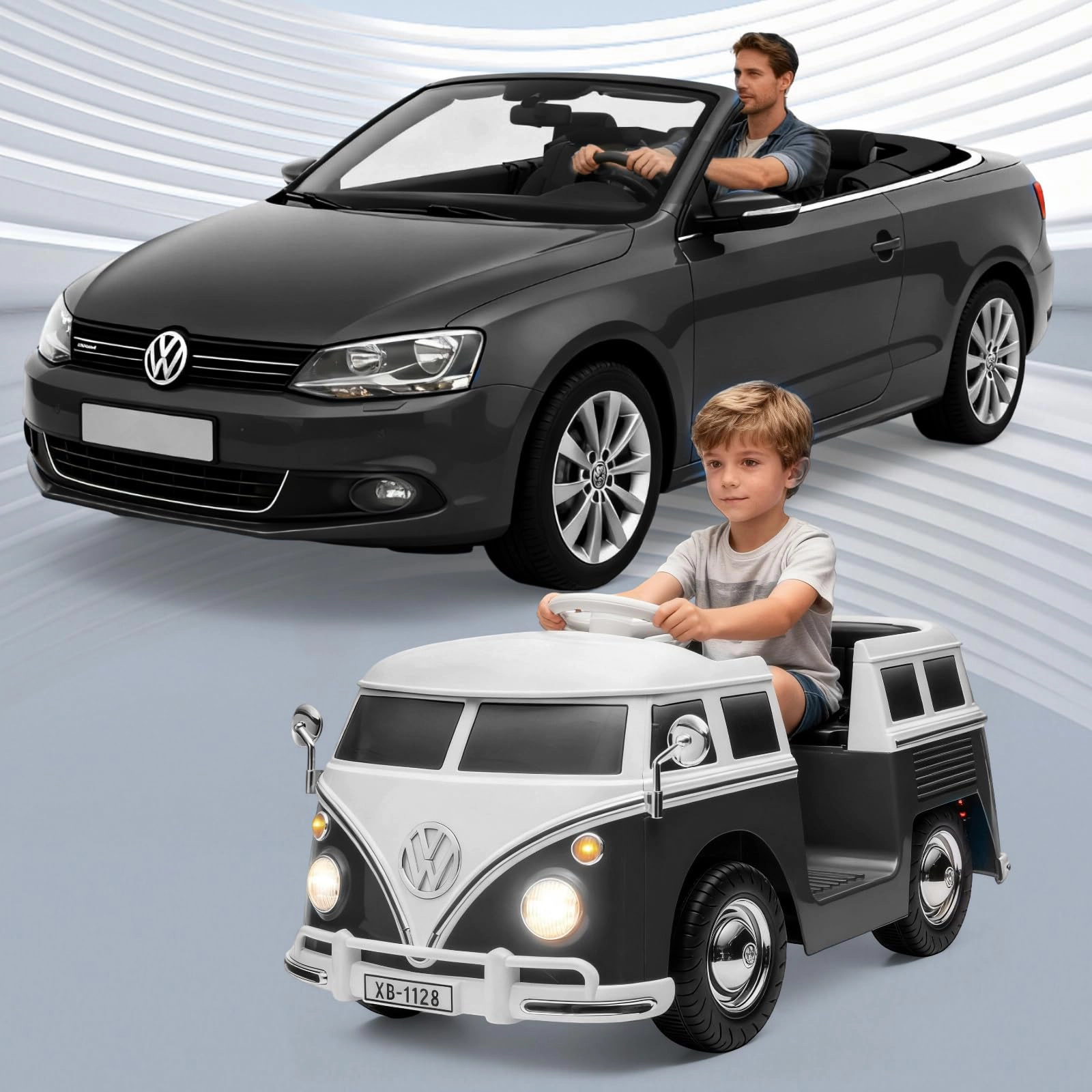 Enjyam 6V Licensed Volkswagen T1 Bus Ride-On Car for Kids with LED Lights, Horn, Music & Two Speeds