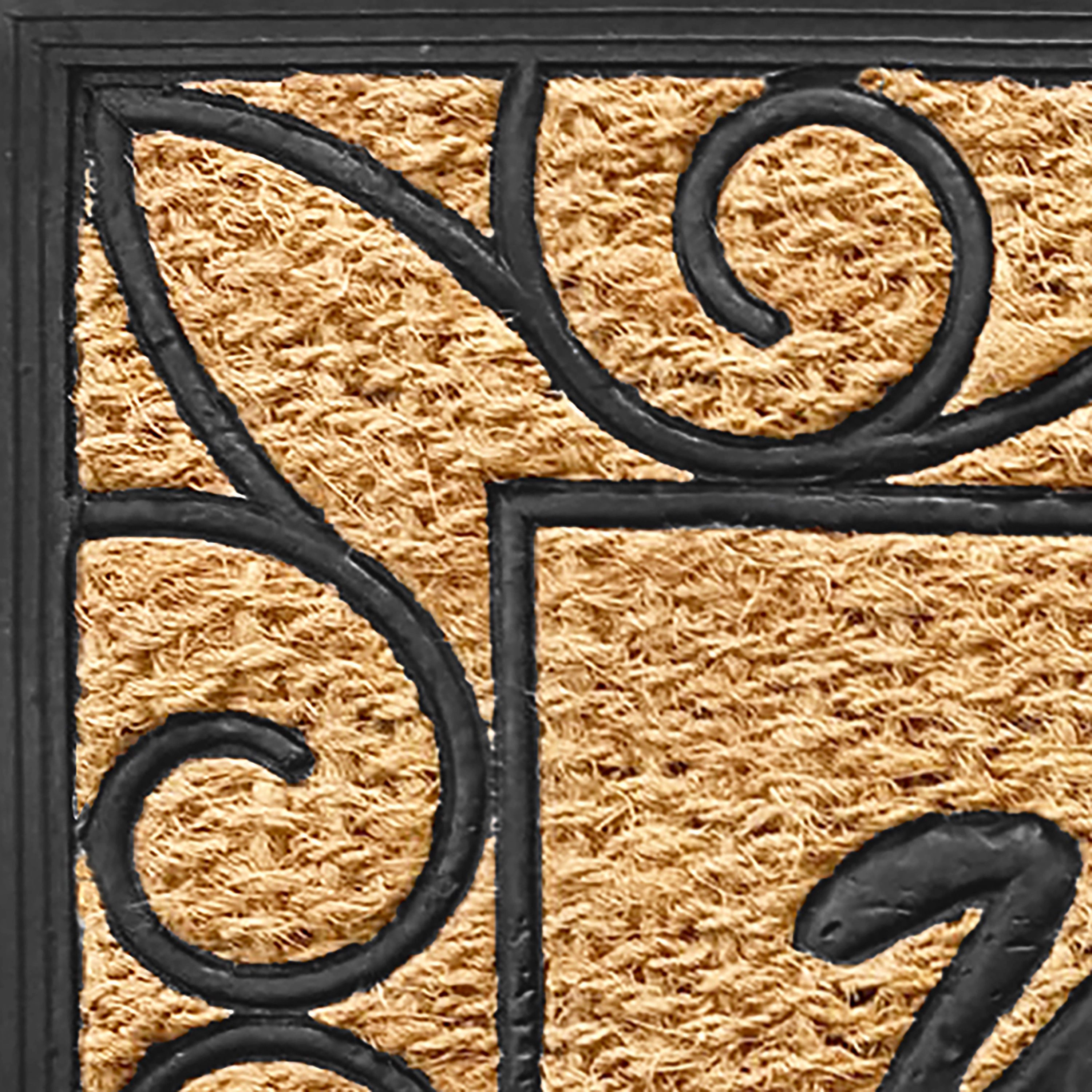Kate Aurora Birmingham Welcome Scroll Coir Bristled Outdoor All Season Welcome Mat With Rubber Trim - 18"x30"