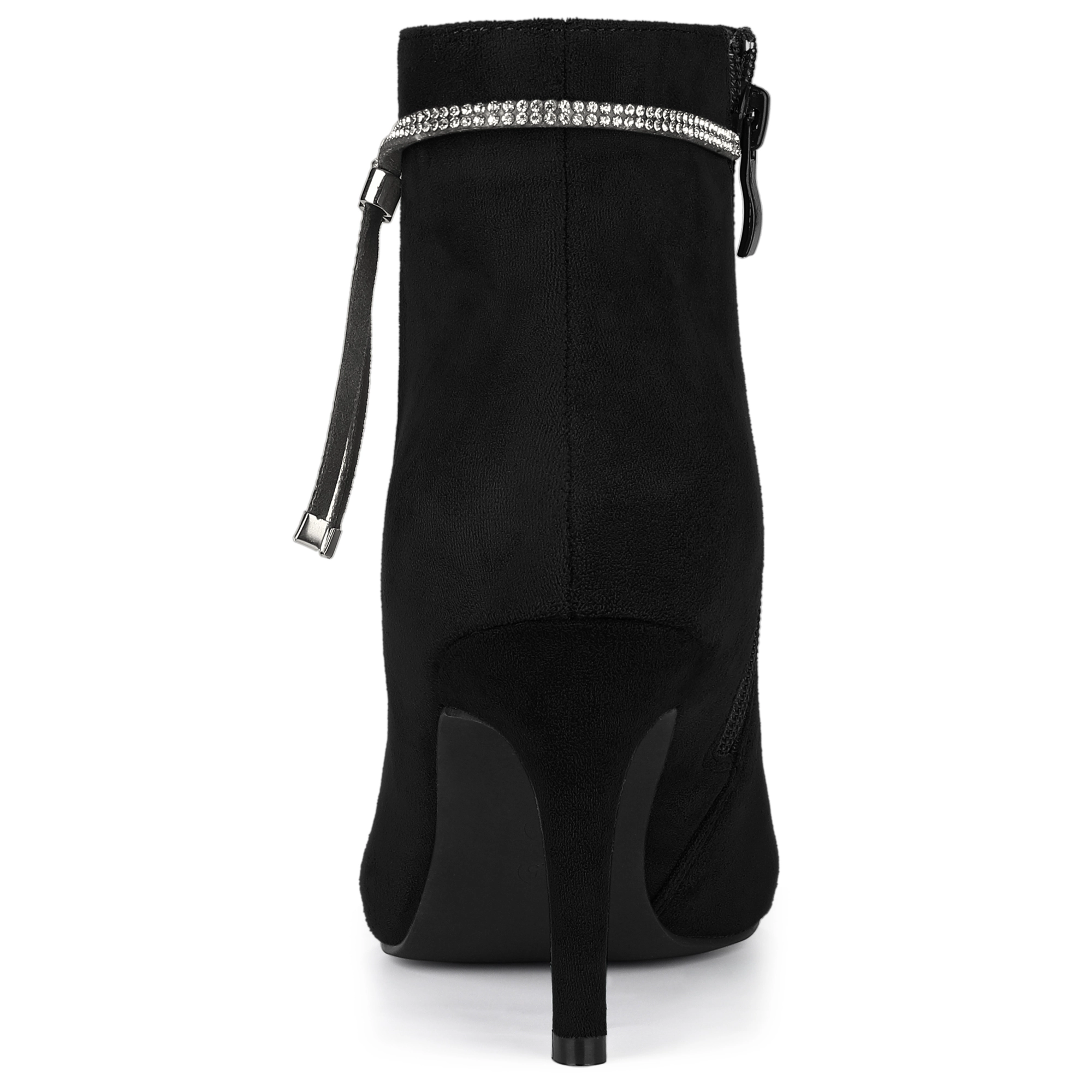 BLISSFUL STEP Women Bling Rhinestone Pointed Toe Stiletto Heels Ankle Boots