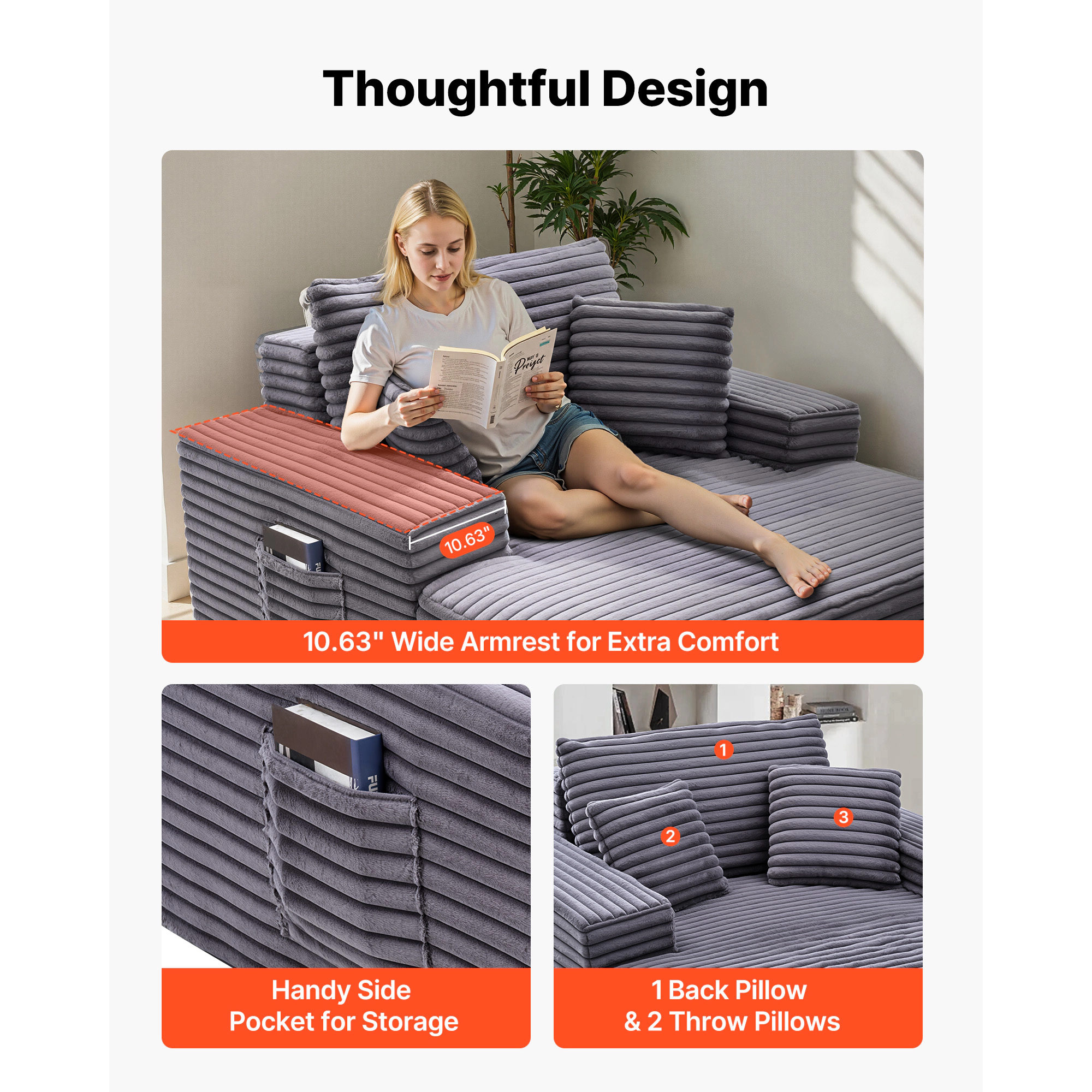 HONGGE Chaise Lounge Chair, Boneless Indoor