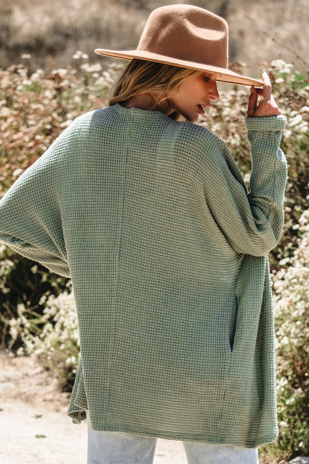 Sol Living Womens Waffle Knit Open Front Cardigan