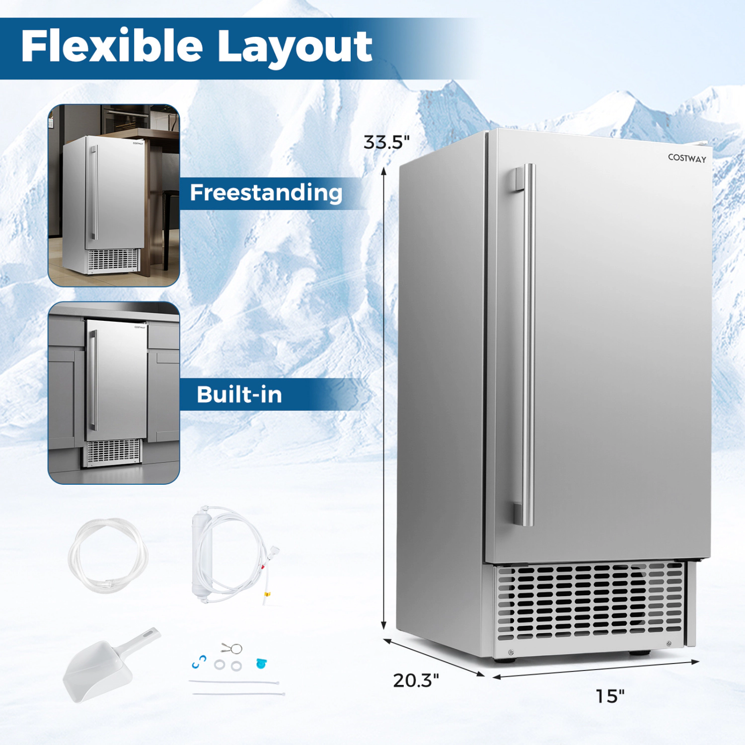 LJG Commercial Under Counter Ice Maker 90 lbs/Day W Built-in