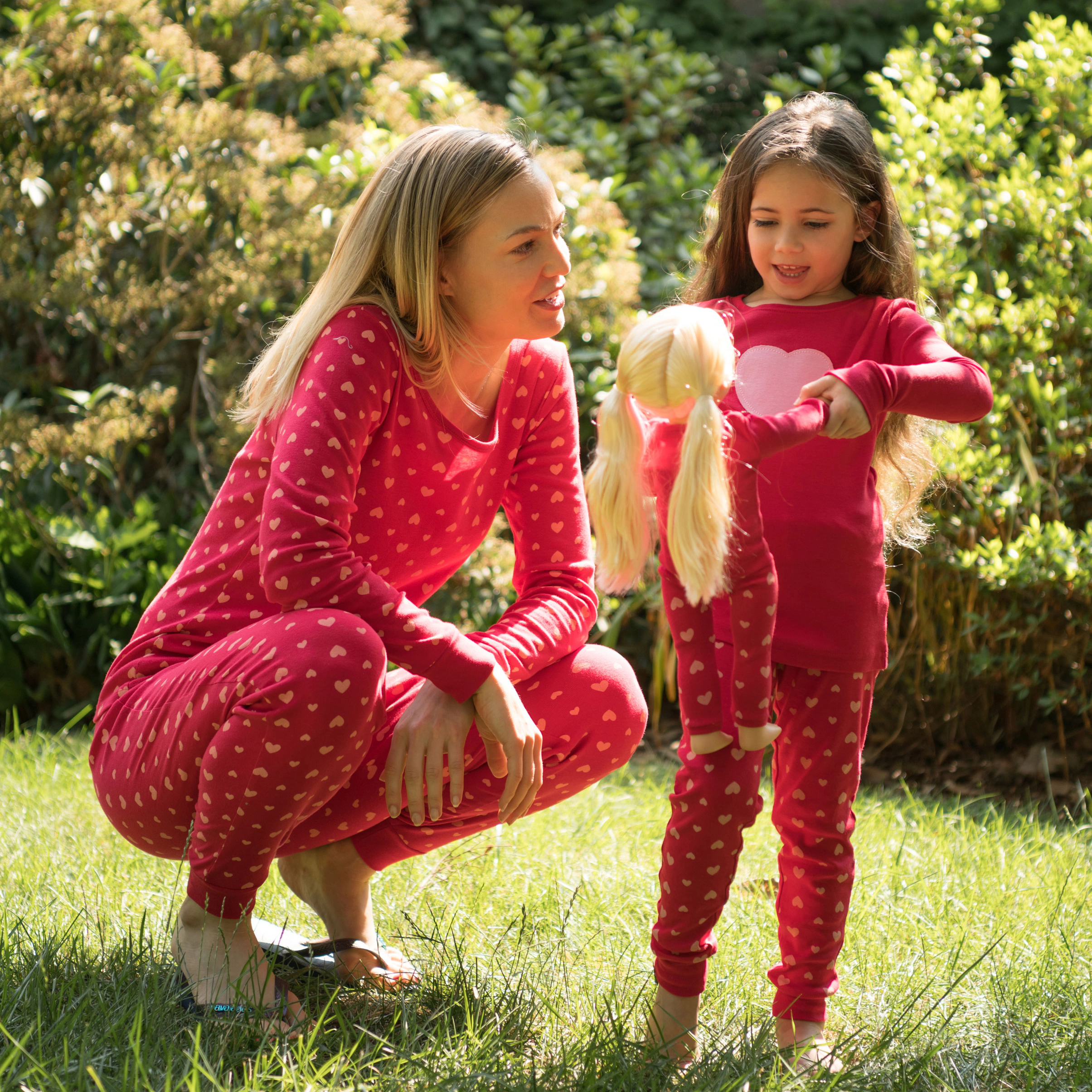 Leveret Girl & Doll Matching Long Sleeve Cotton Red Hearts Valentines Day Pajamas
