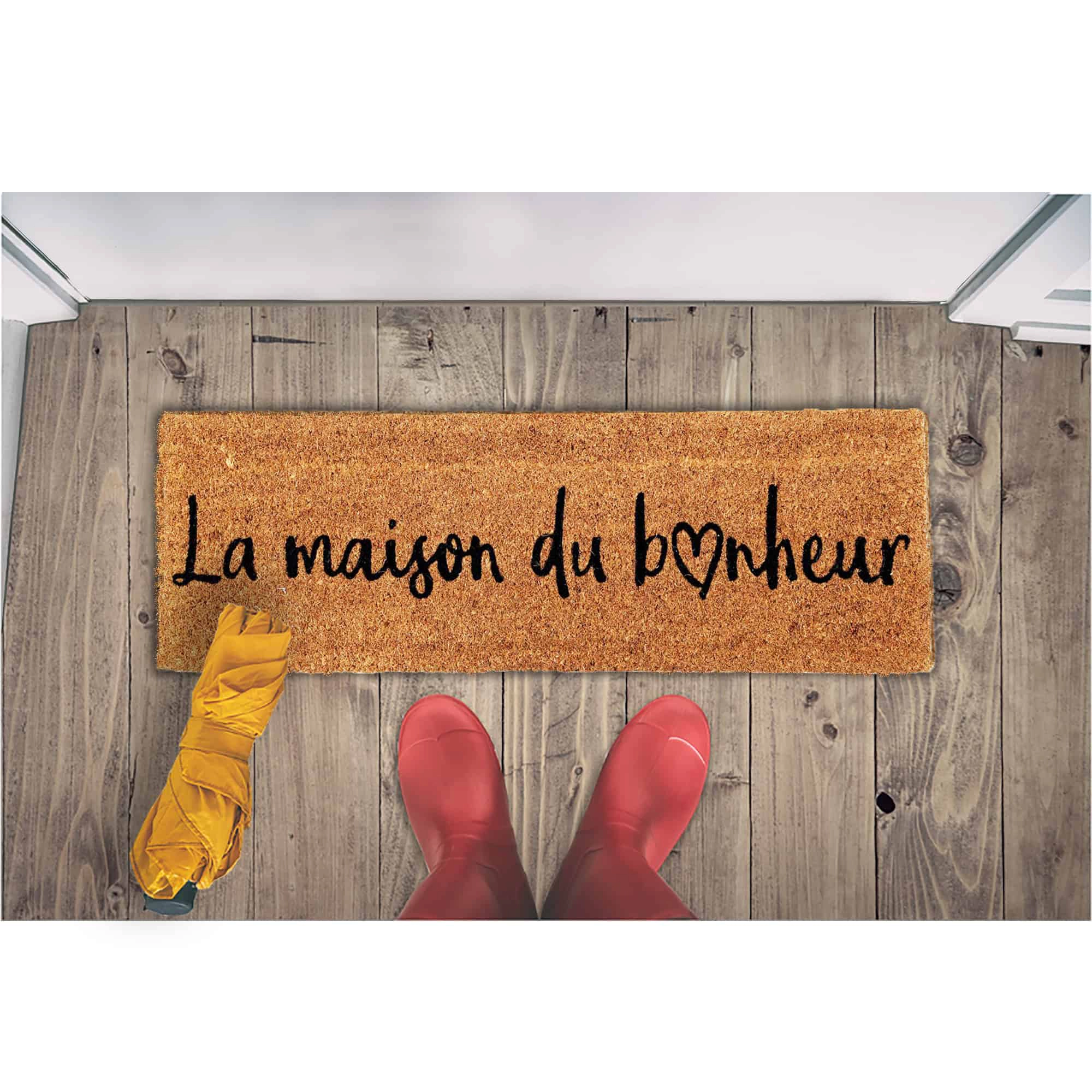 Evideco French Home Goods Natural La Maison du Bonheur Coir Doormat 30 x 10 Inches