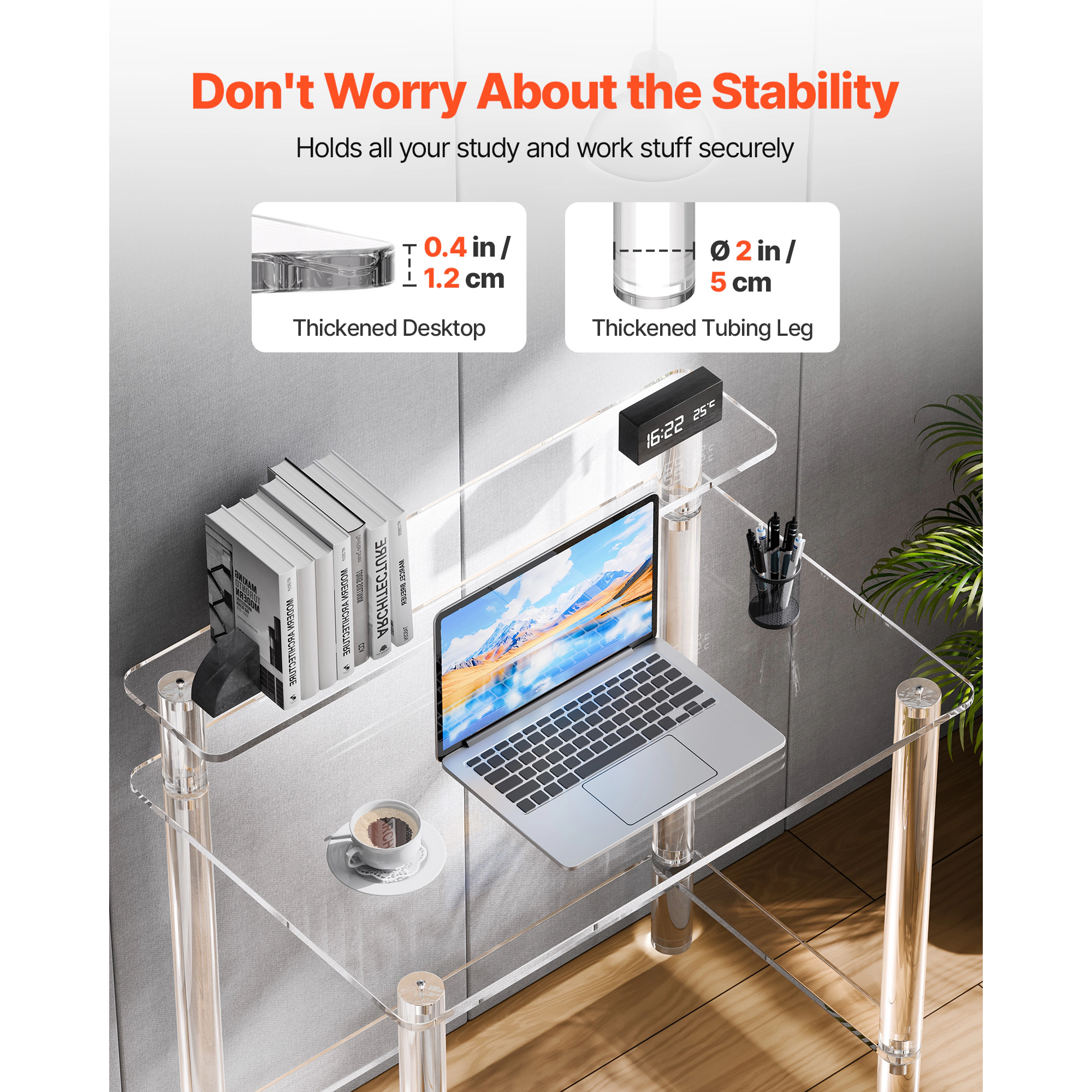 HONGGE Clear Acrylic Side End Table for Modern Desk