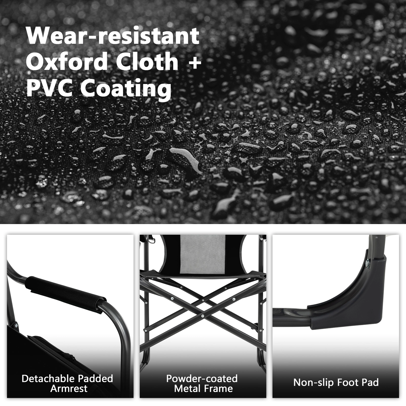 LJG Folding Camping Directors Chair with Cooler Bag and Side Table