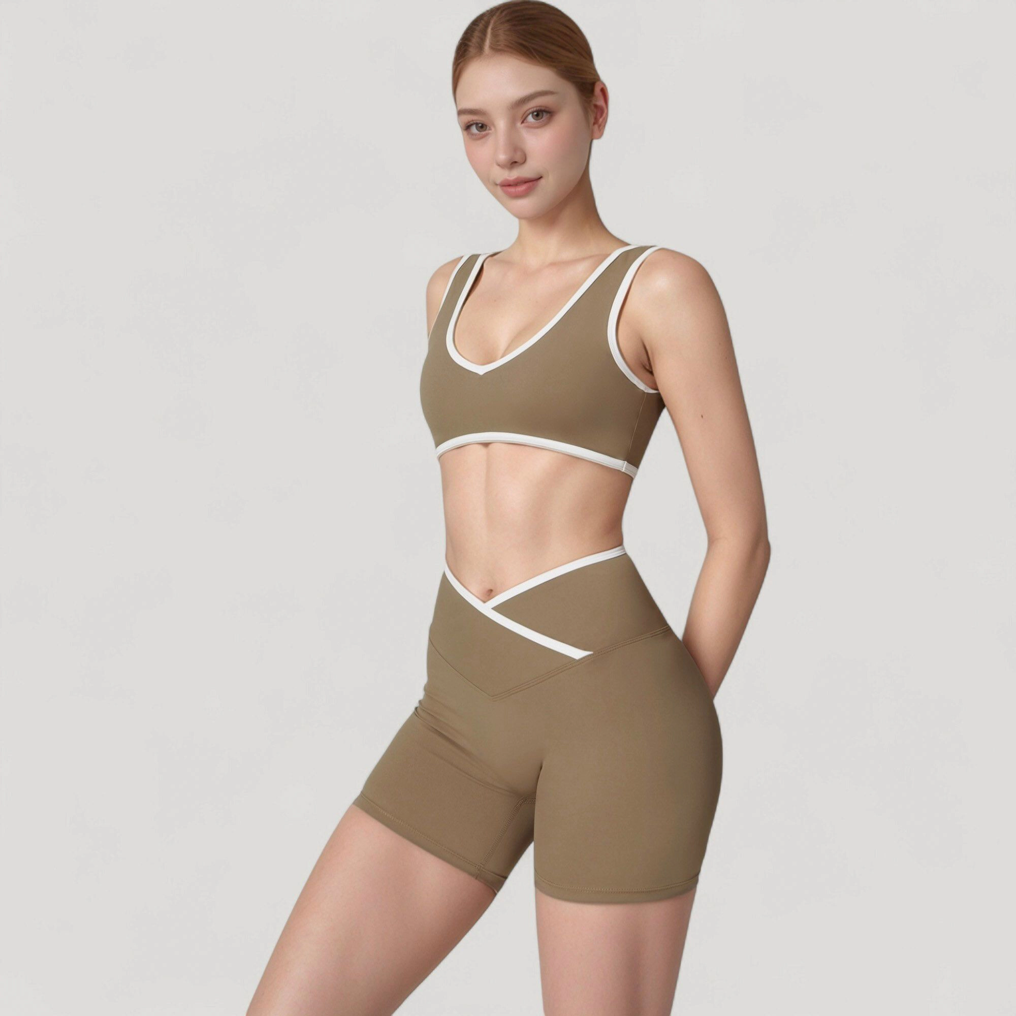 Anna-Kaci Women's High Waist Crossover Athletic Shorts with Stretch Fabric and Flattering V Front Waistband